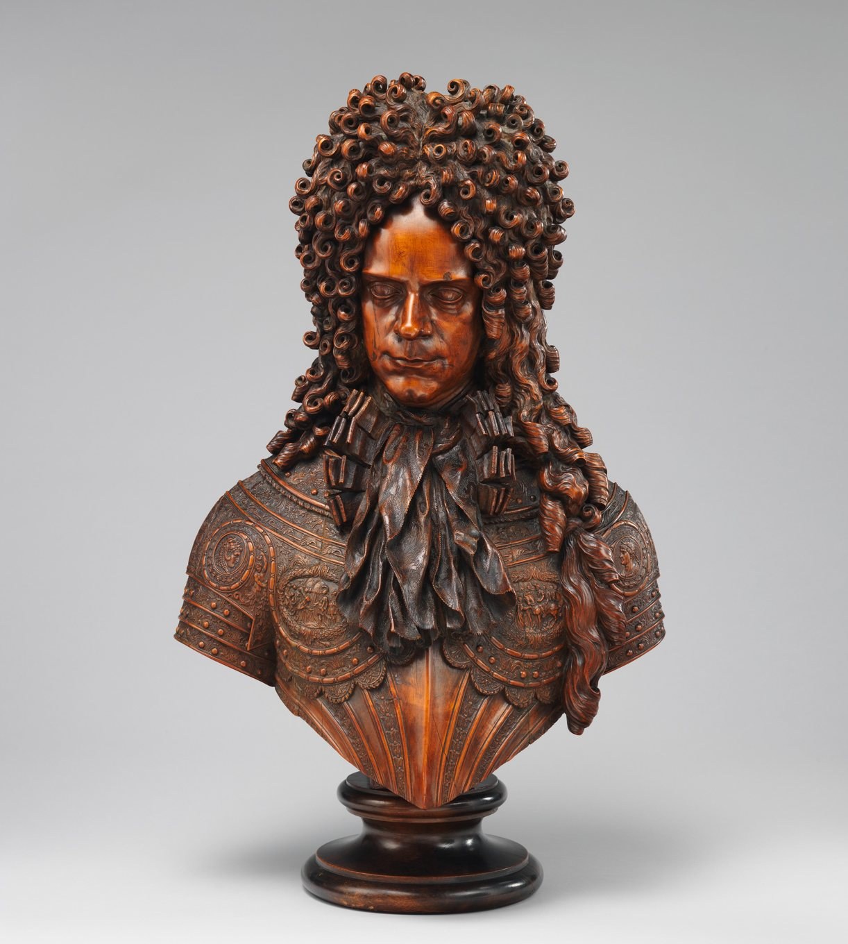 Carved wooden bust of Alexander Menshikov, Peter's closest ally, clean-shaven and in a Western wig, made shortly before 1704. The Metropolitan Museum of Art, CC0